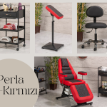 Perla Dövme Koltuğu Seti - Kırmızı | 4'lü Set | SC-6318